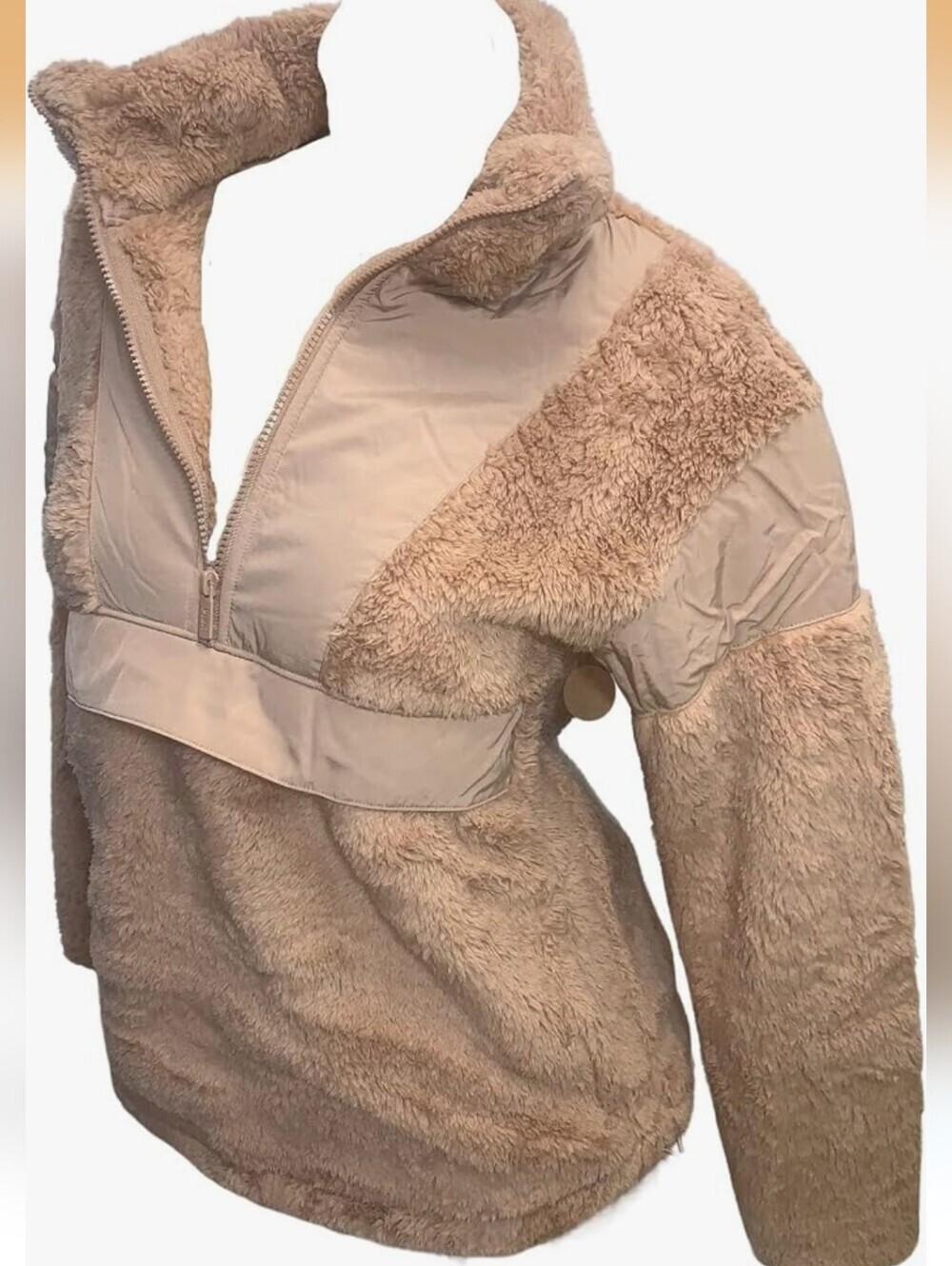 Victoria's Secret PINK COZY HALF ZIP TEDDY PULLOVER SHERPA TAN NEW MSRP $69.95